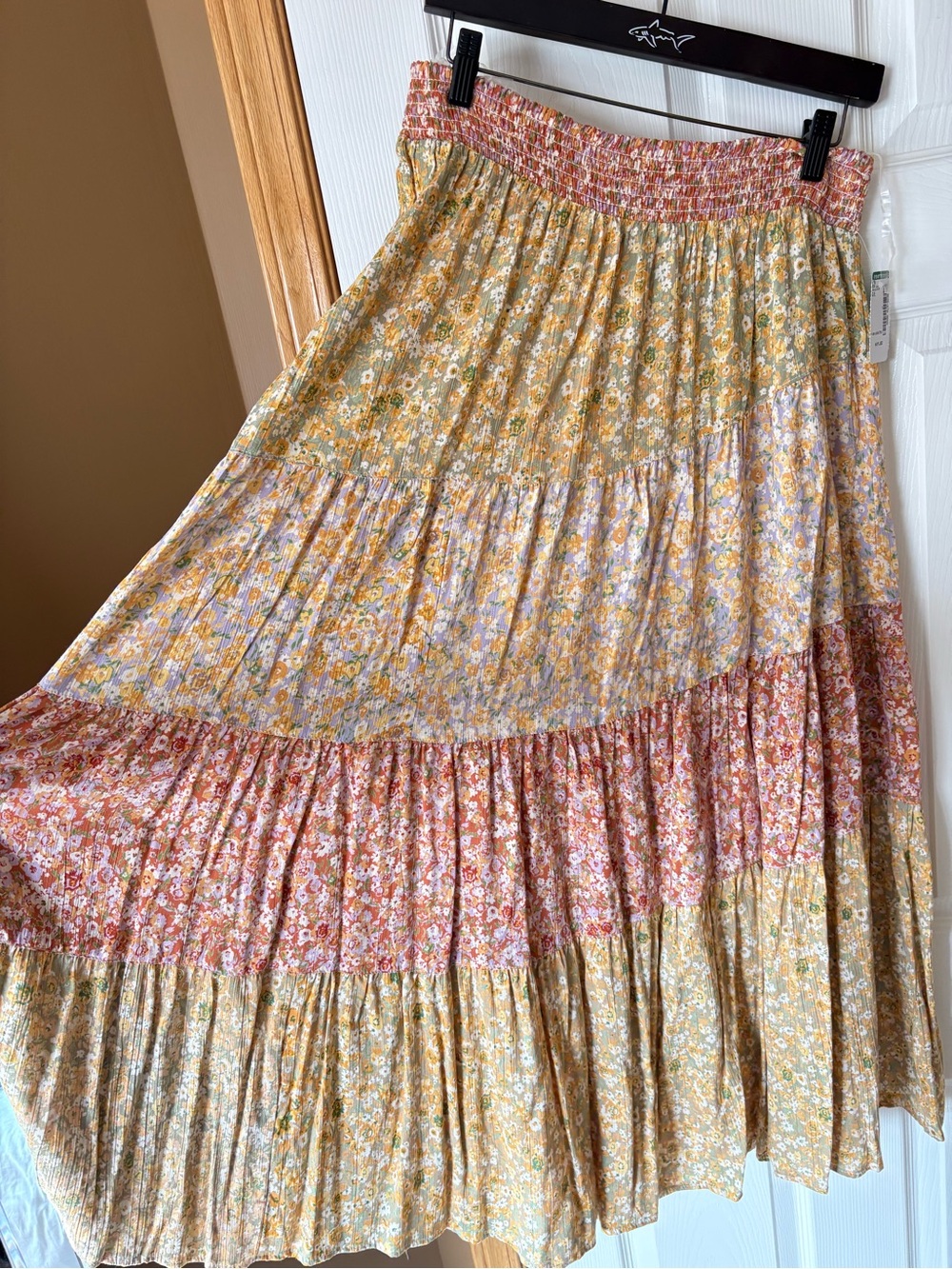 Simons Floral Tiered Maxi Skirt in Yellow and Pink Panel